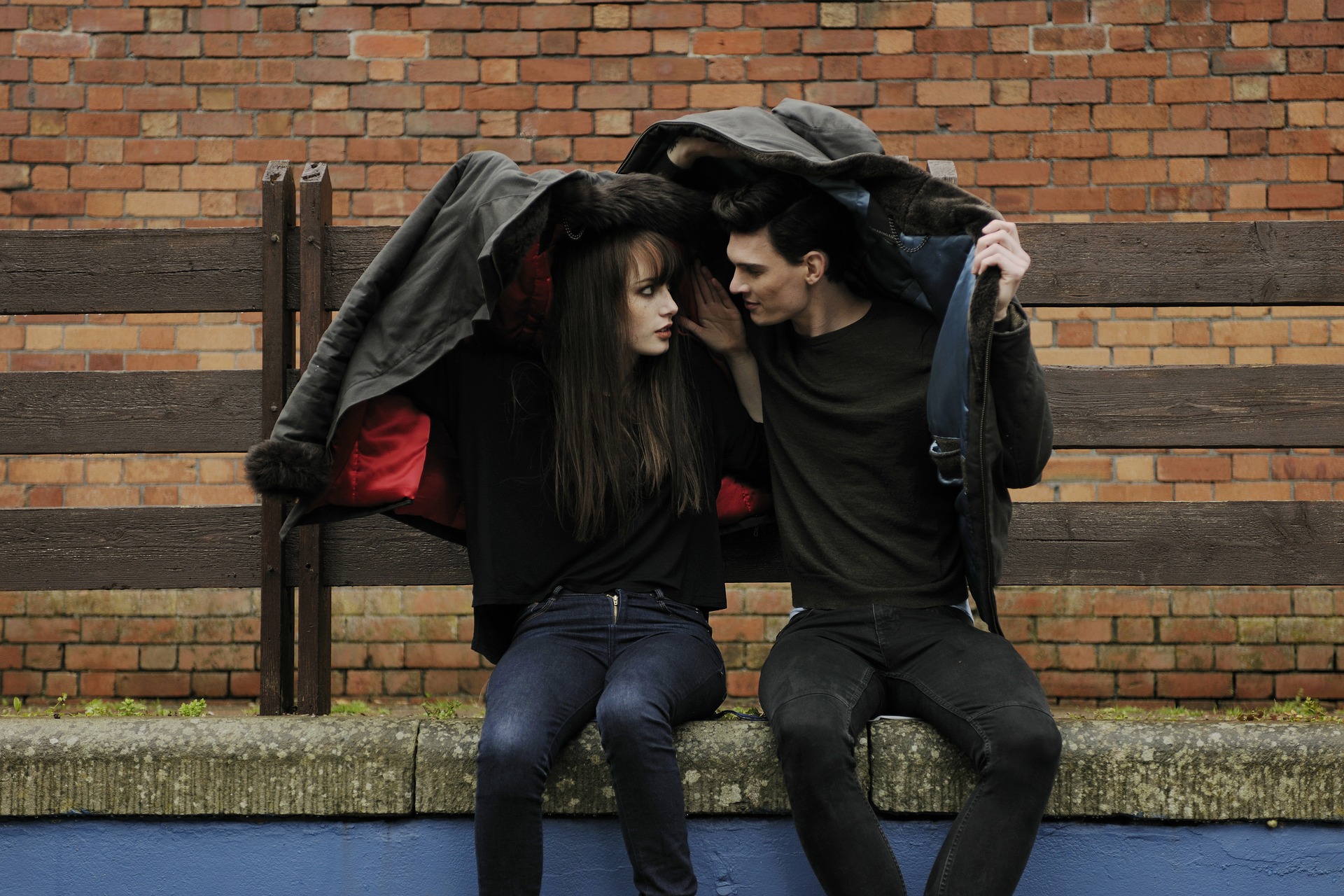 Couple shelter from the rain